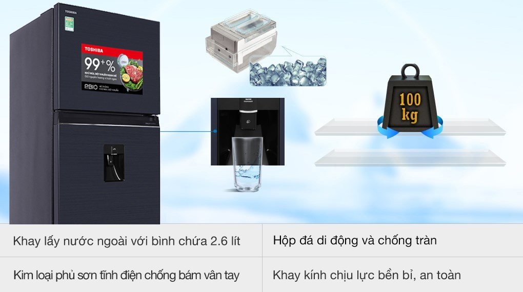 Tủ Lạnh Toshiba Inverter 407 Lít GR-RT535WE-PMV(06)-MG - hộp đá chống tràn